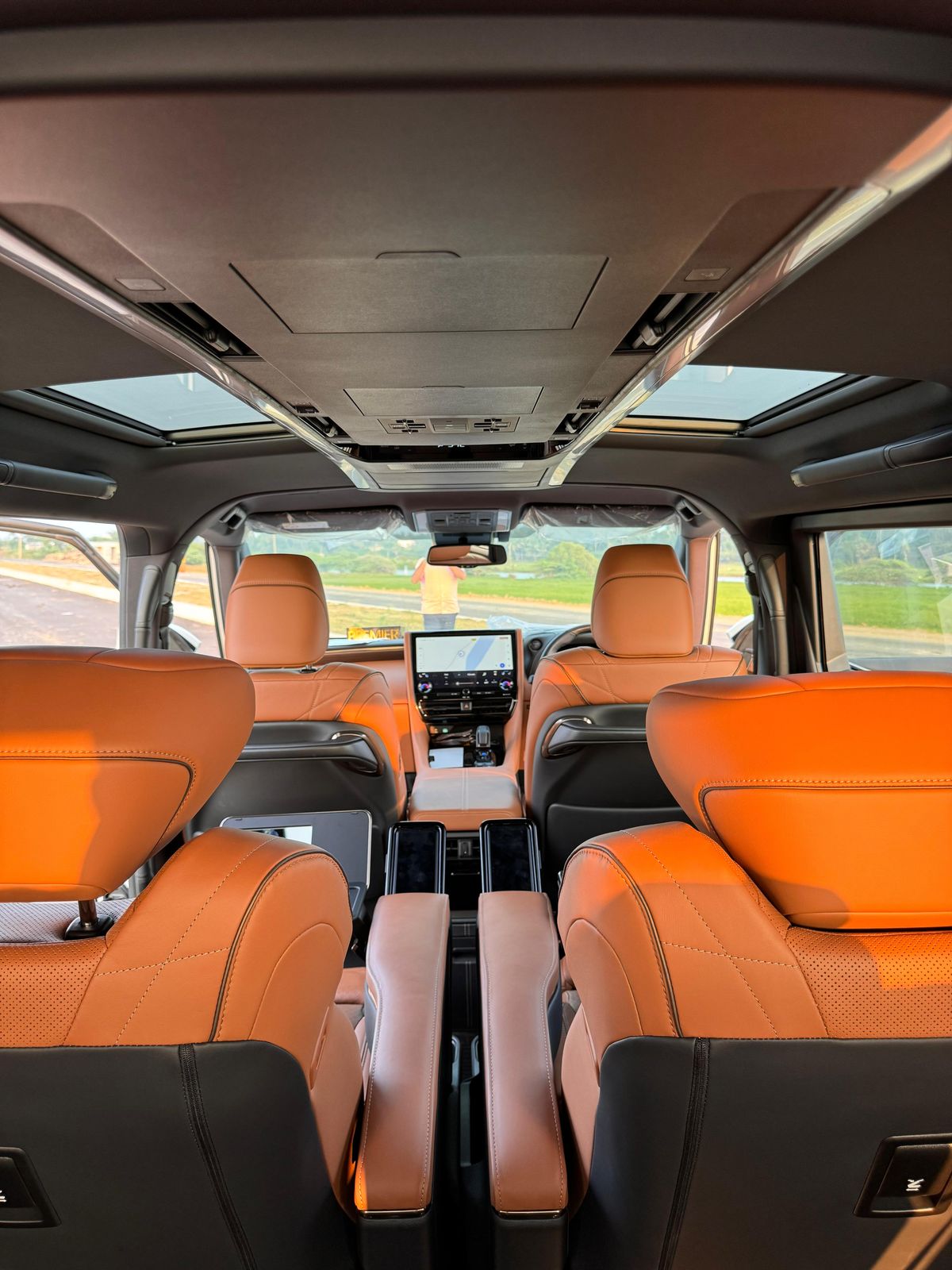 Vellfire lounge seats in tan leather